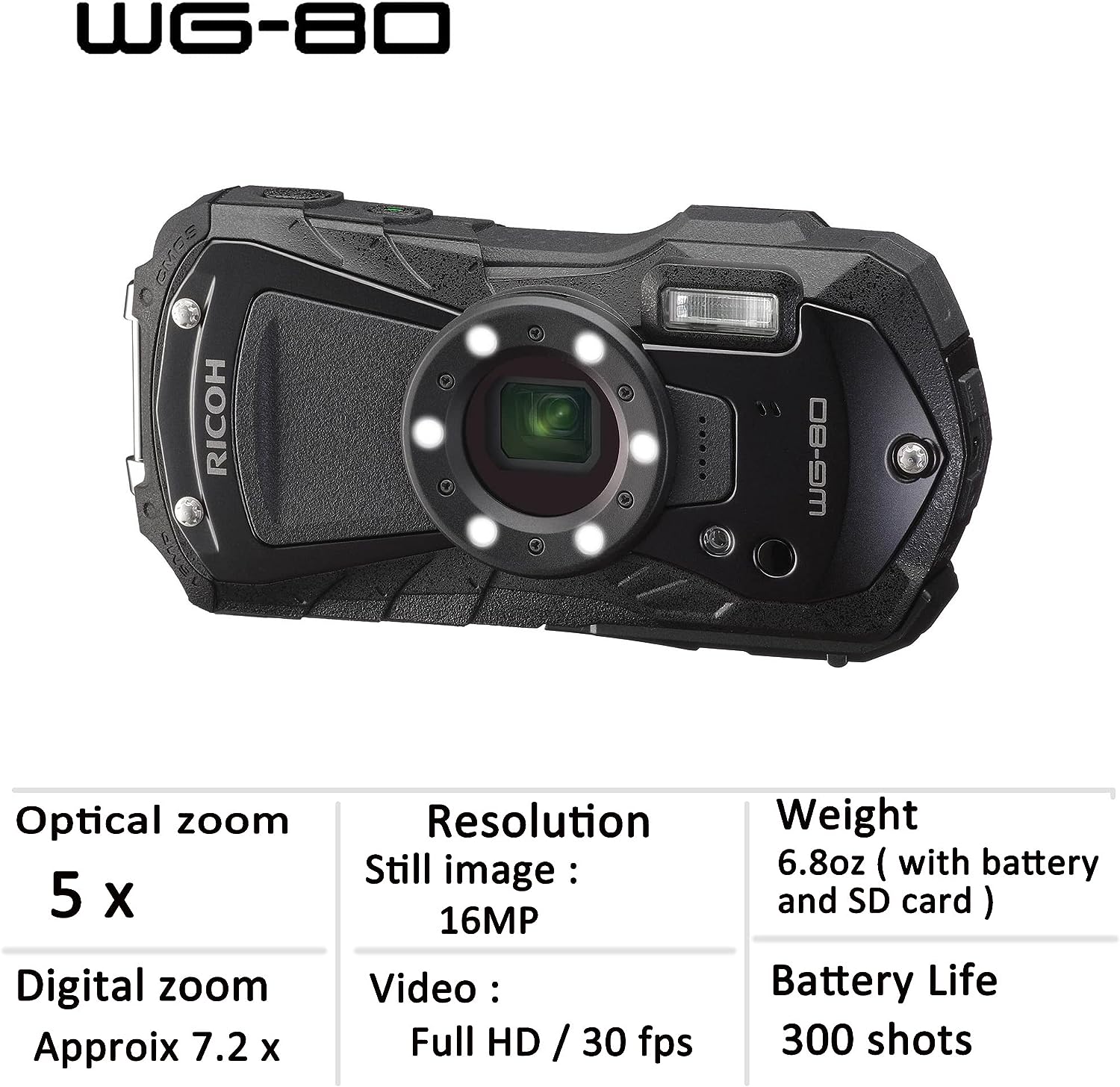 Ricoh WG-80 All-weather Adventure Camera (Black) - Image 9