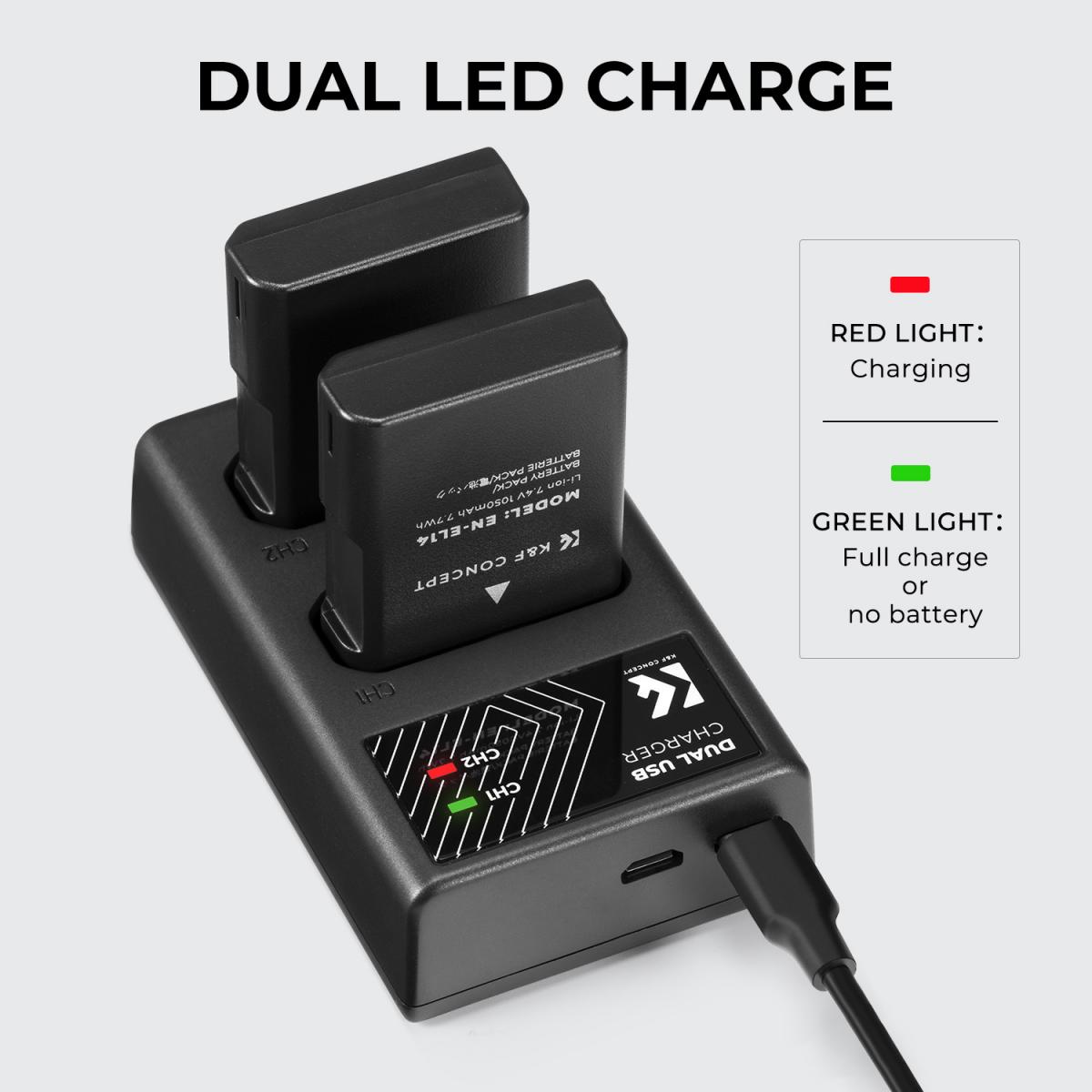 K&F Concept Dual EN-EL14 Battery + Charger Kit for Nikon Cameras-KF28.0020 - Image 2