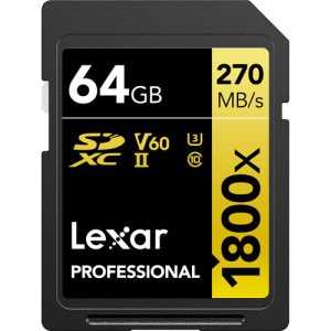 Lexar 64GB Professional 1800x UHS-II SDXC Memory Card (GOLD Series)