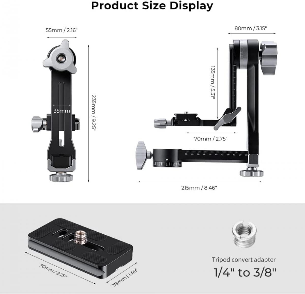 K&F Professional CNC Aluminium Alloy Tripod Gimbal Head Black - KF31-052 - Image 4