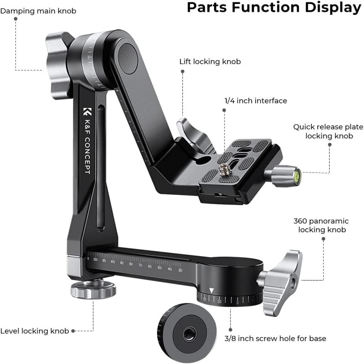 K&F Professional CNC Aluminium Alloy Tripod Gimbal Head Black - KF31-052 - Image 3