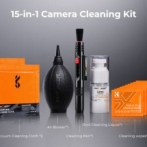K&F Concept 15 in 1 Camera and Lens Cleaning Kit: Air Blower, Cleaning Pen, Cleaning Wipes, 15ml Liquid, Cleaning Clothes