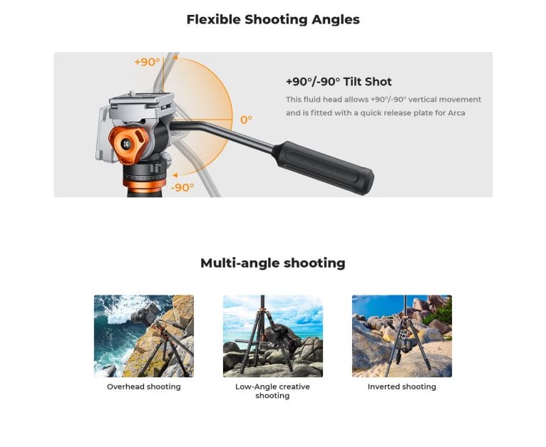 K&F Omni-Reach Video Tripod with Integrated Angle Arm & Monopod - Image 5