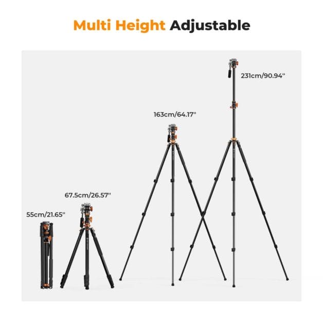 K&F Omni-Reach Video Tripod with Integrated Angle Arm & Monopod - Image 2