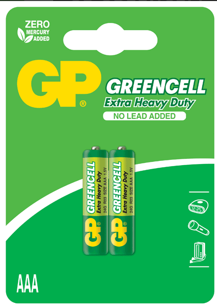 GP Greencell Carbon Zinc AAA Card of 2