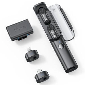 Boya Magic-02 Transformable AI-Powered Mini Wireless Microphone System with Case for USB-C, Lightning & 3.5mm Devices