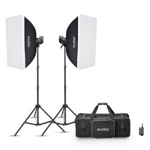 Godox MS200V-F 200Ws Studio Monolight Strobe Flash Kit with LED Modelling Lamps (2 Lights)