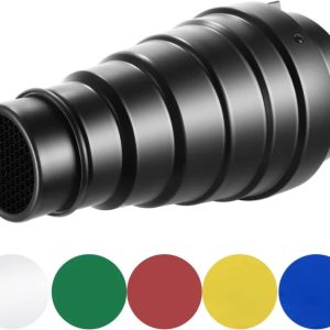 Neewer Medium Aluminium Alloy Conical Snoot Kit with Honeycomb Grid and Gels