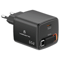 Volkano Sleek Series Fast Wall Charger 65W USB-C with Built-in Retractable 75cm Cable - Black