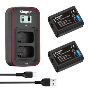 KingMa NP-FW50 2-Pack Batteries with LCD Dual Charger for Sony