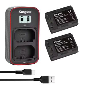 KingMa NP-FZ100 2-Pack Batteries with LCD Dual USB-C Charger for Sony Alpha