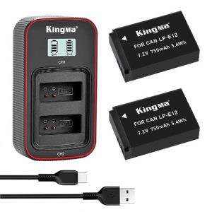 KingMa LP-E12 2-Pack Batteries with LCD Dual Charger for Canon