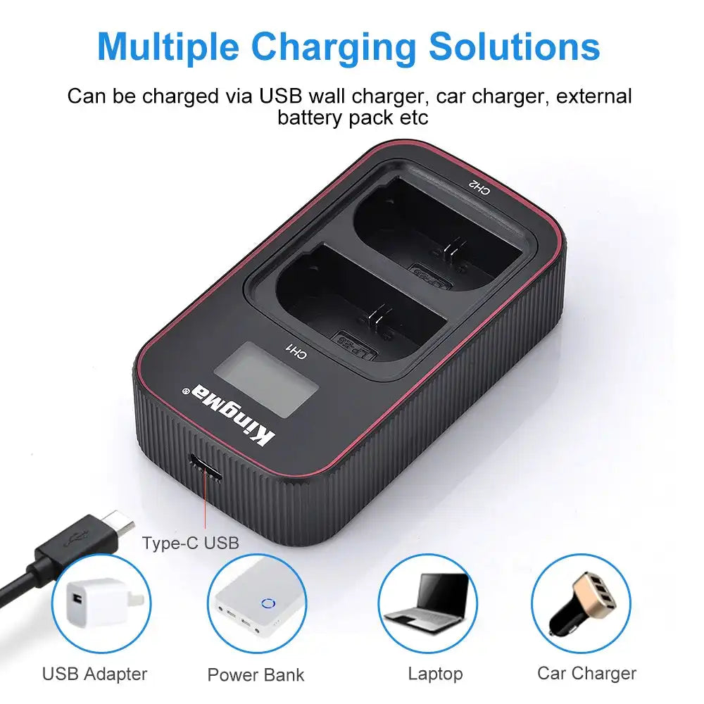 KingMa BM058-LPE6 LCD Dual USB-C Charger for Canon LP-E6 LP-E6N LP-E6NH - Image 2