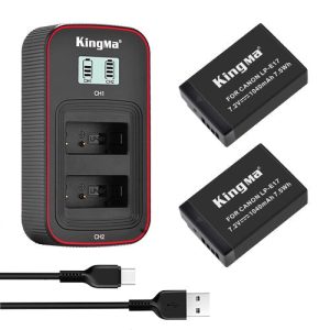 KingMa LP-E17 2-Pack Batteries with LCD Dual USB-C Charger for Canon