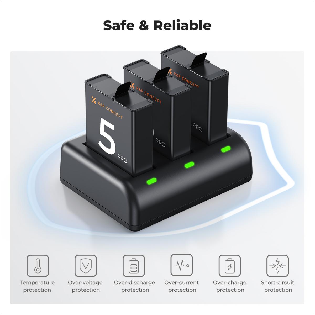 K & F Concept K&F Concept 3 Pack Batteries & Charger for DJI Osmo Action 5/4/3