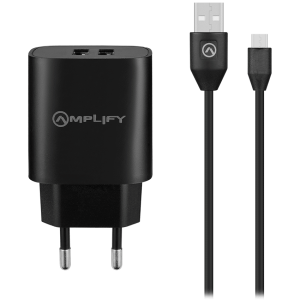 Amplify Dual USB A Wall Charger with USB A to Micro USB - Black