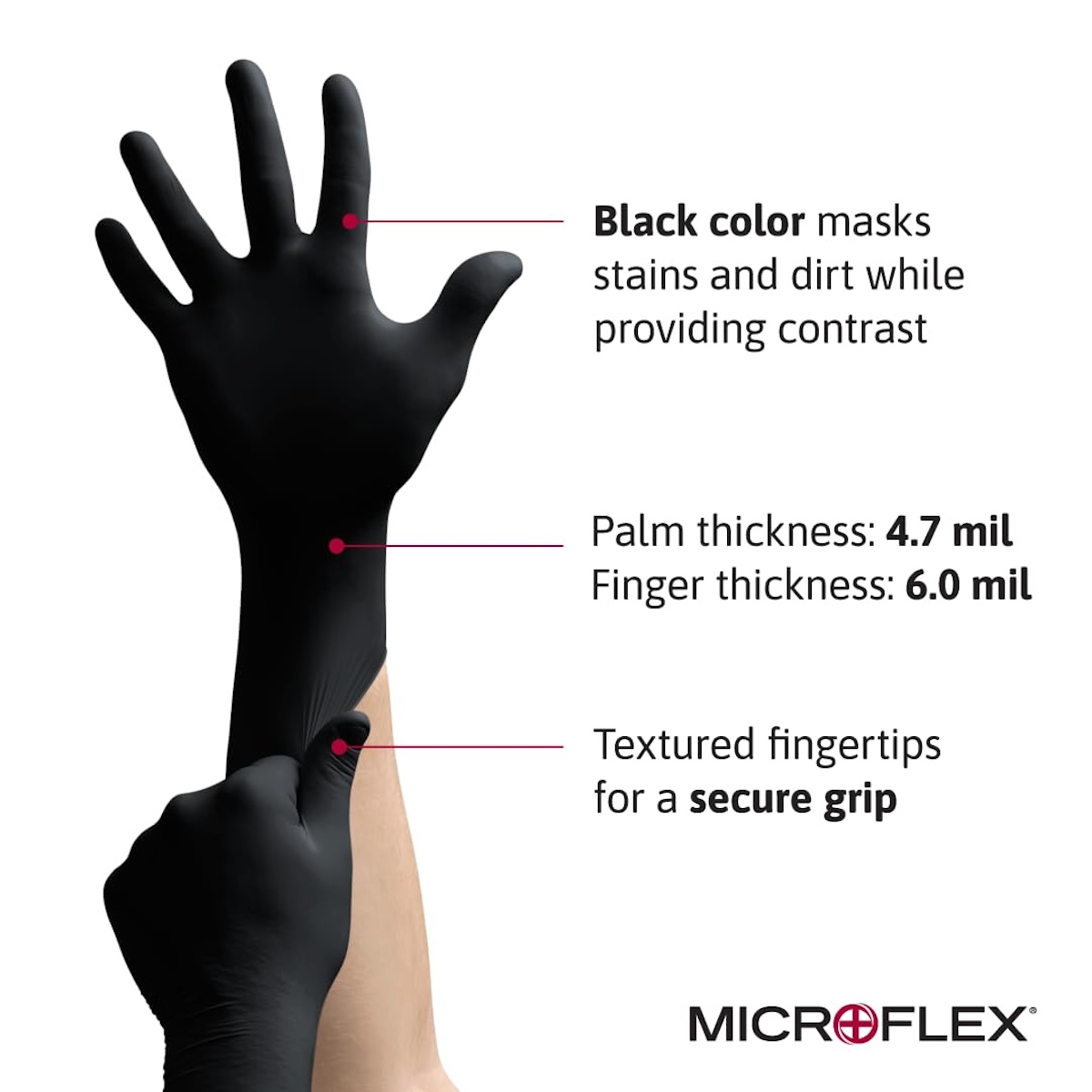 Ansell MICROFLEX MidKnight Touch Black Nitrile Gloves - 1 Case Size LARGE (1000)