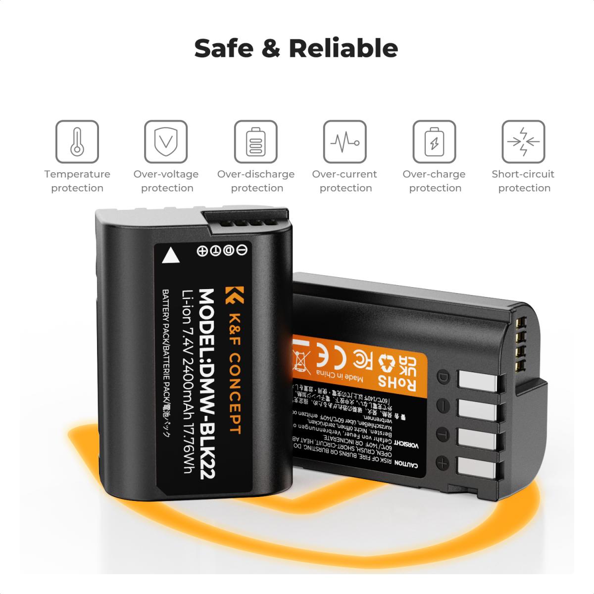 K & F Concept K&F Concept 2 Pack DMW-BLK22 Batteries & LCD Charger for Panasonic Lumix