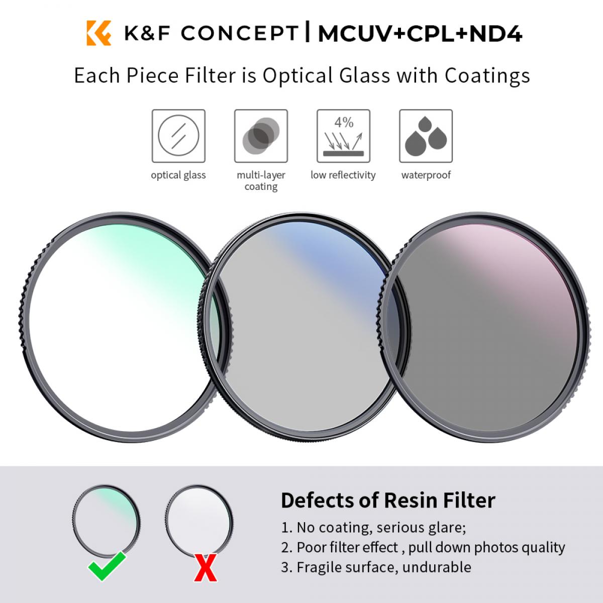 K & F Concept K&F Concept 67mm UV+CPL+ND4 Filter Kit incl. Cloth & Bag