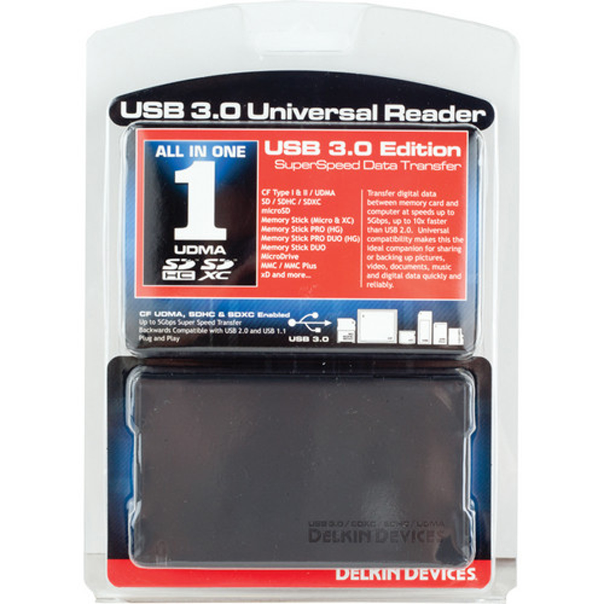 Delkin Reader USB 3.0 (3-IN1) Card Reader (SD, Microsd, CF)
