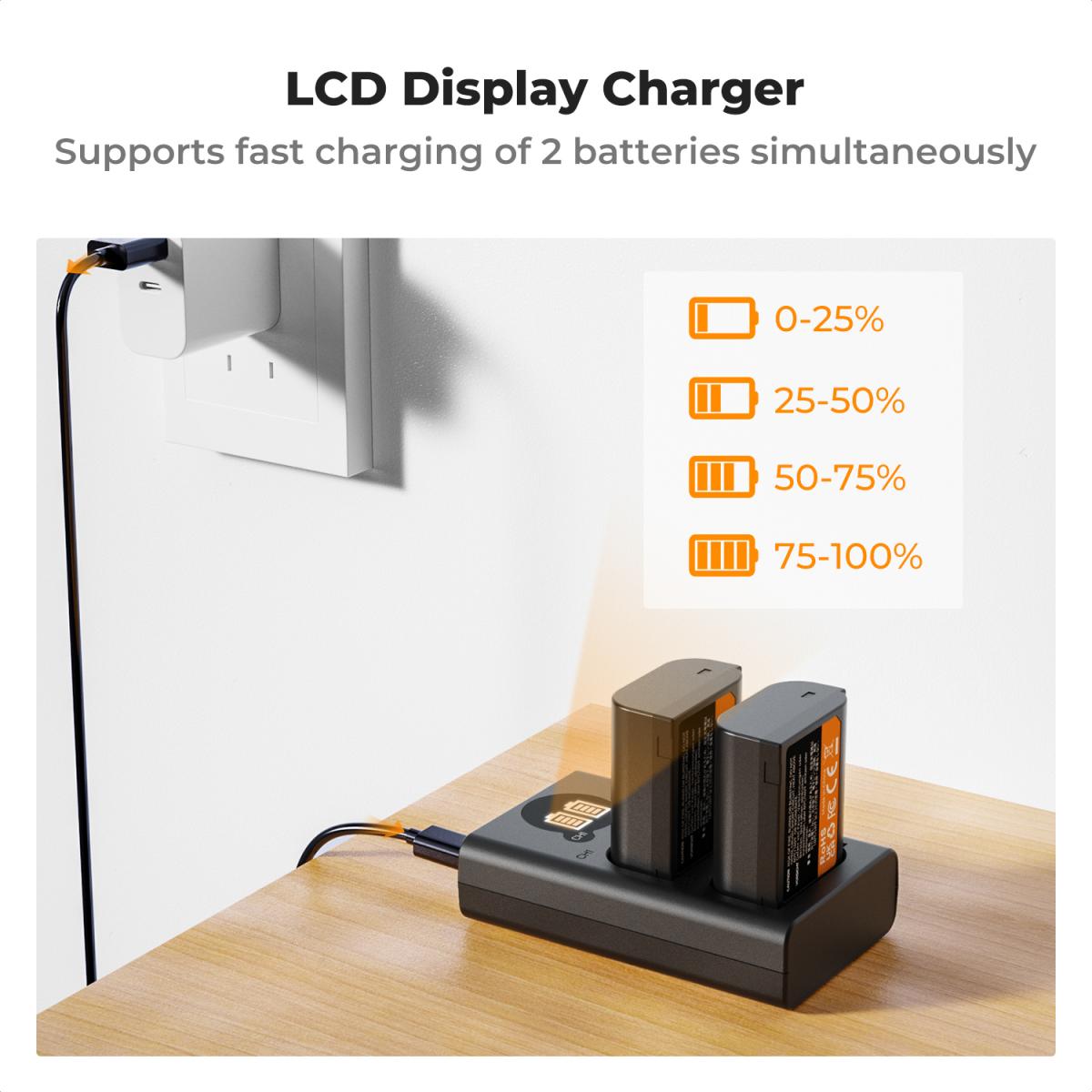 K & F Concept K&F Concept 2 Pack DMW-BLK22 Batteries & LCD Charger for Panasonic Lumix